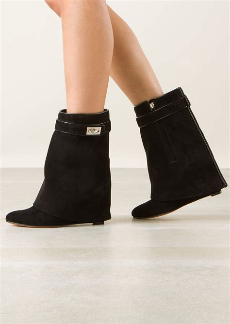 givenchy shark lock suede wedge ankle boots|Givenchy shark lock inspired boots.